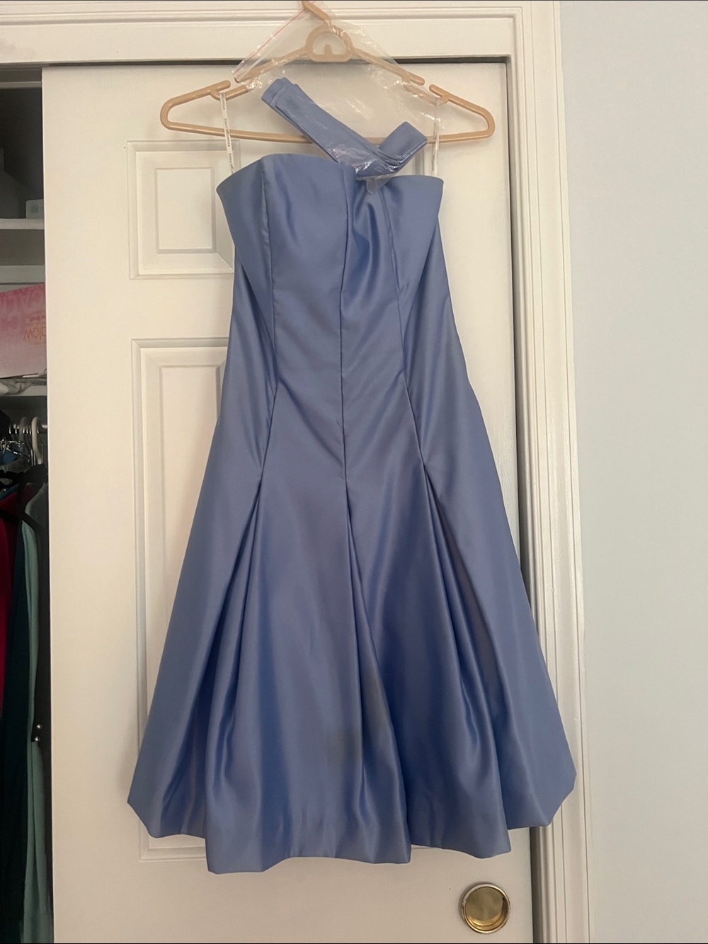 Jessica McClintock One-Shoulder Satin A-Line Dress in Periwinkle